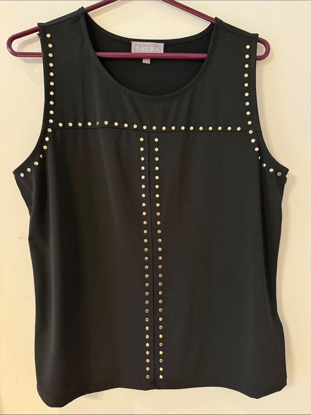 Laura Black Sleeveless Tank with Gold Stud Detail